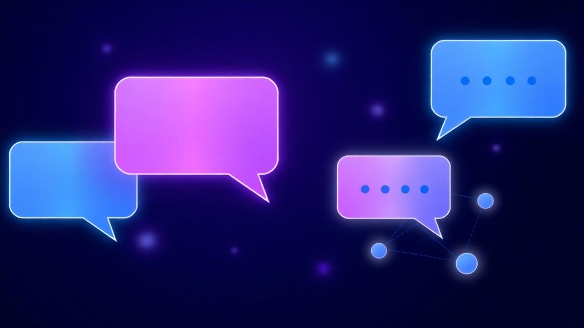 Illustration abstraite de bulles de conversation générées par une intelligence artificielle