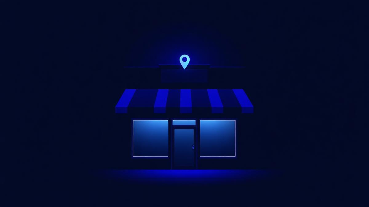 Illustration abstraite d'une devanture de commerce local avec un repère de carte