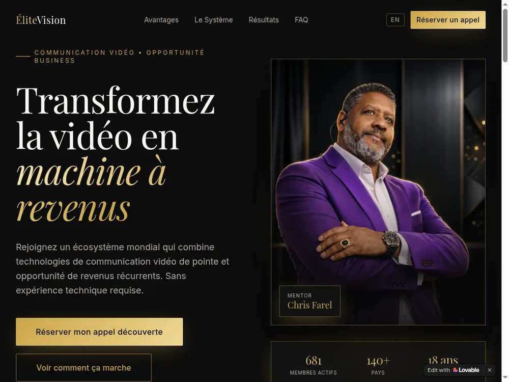 Aperçu du site Elite Vision, Site premium, vision & excellence