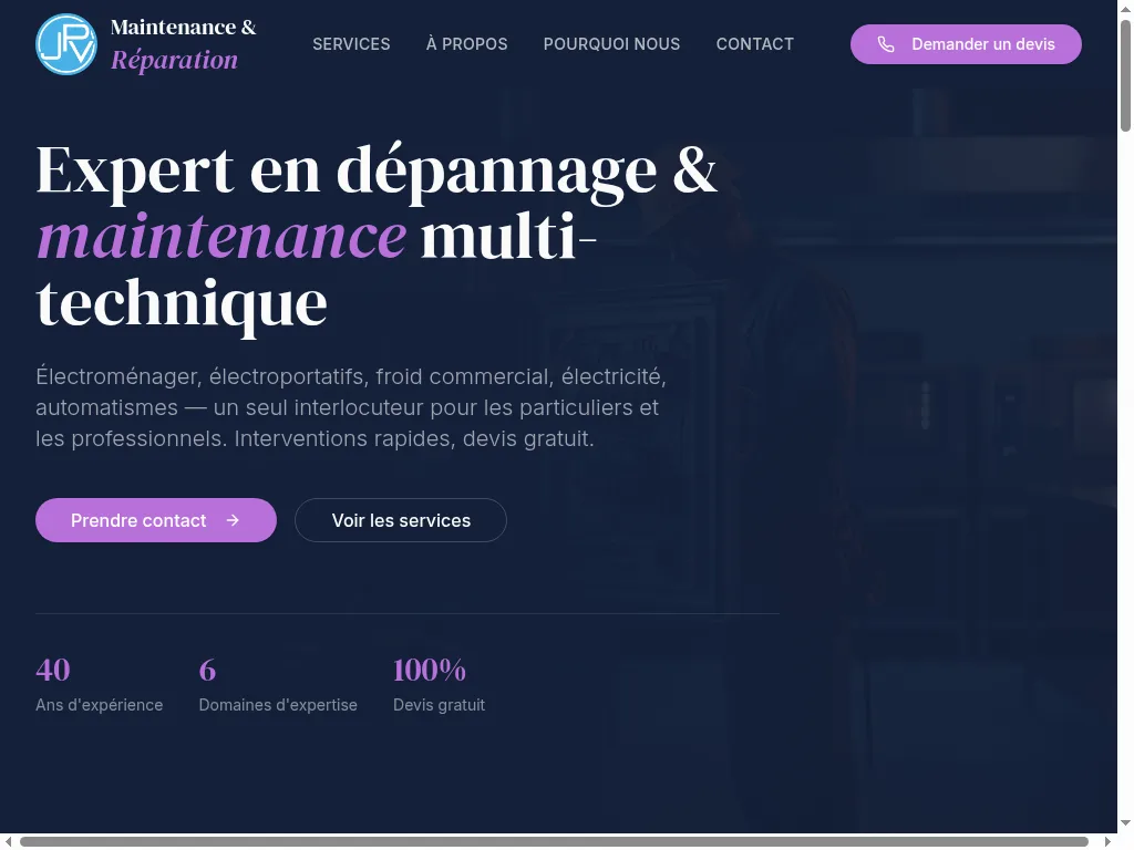 Aperçu du site JPV Services, Site vitrine, maintenance & réparation multitechnique